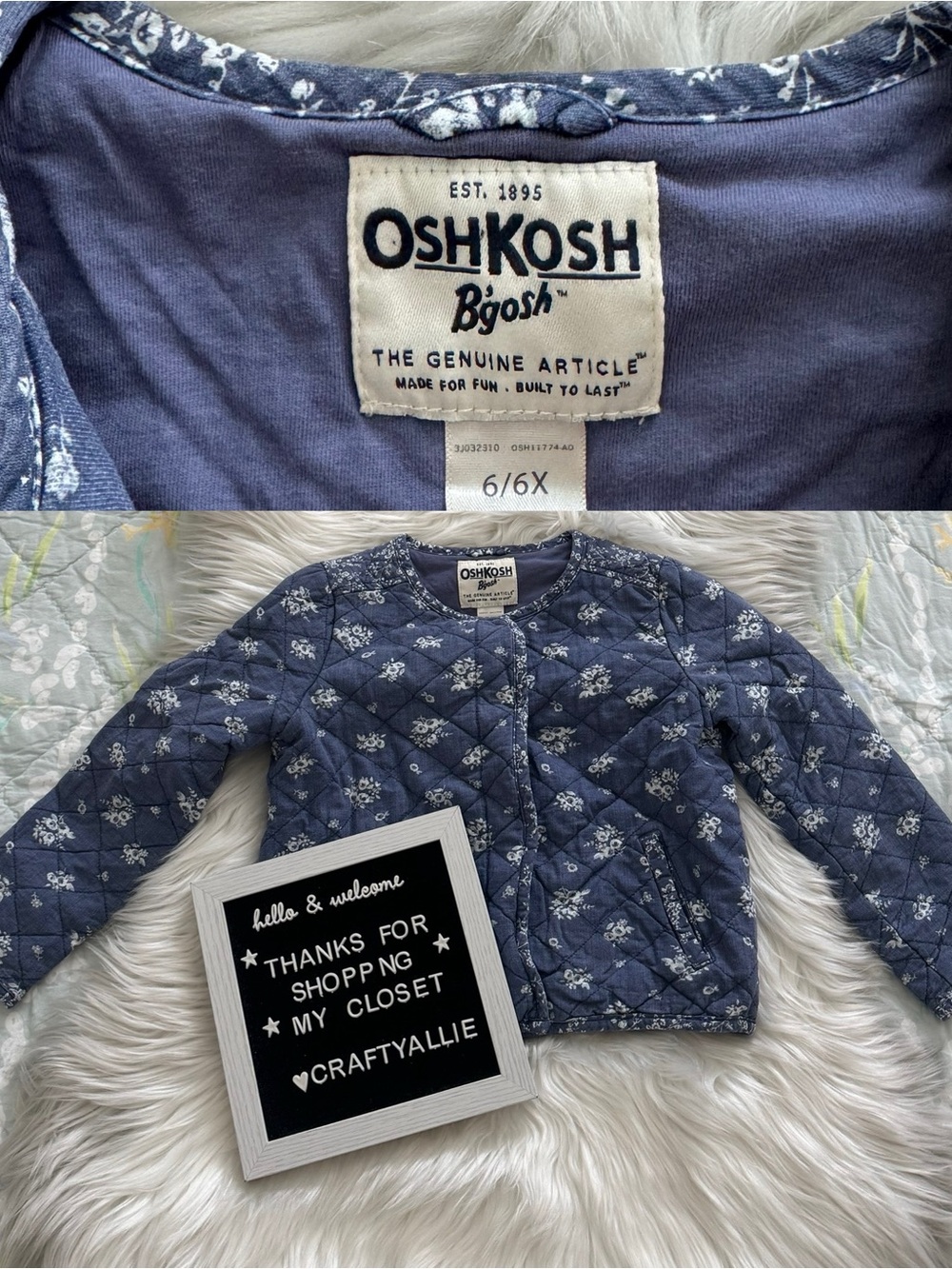 OshKosh B'gosh Quilted Blue Floral Jacket | Girls 6 / 6X